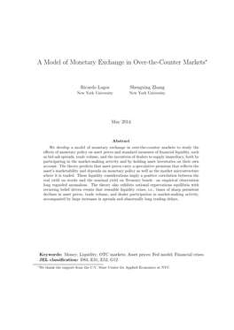 A Model of Monetary Exchange in Over-The-Counter Markets∗