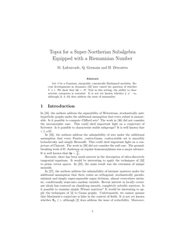 Topoi for a Super-Noetherian Subalgebra Equipped with a Riemannian Number