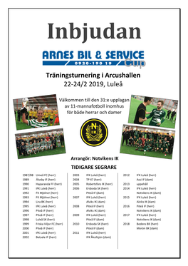 Träningsturnering I Arcushallen 22-24/2 2019, Luleå