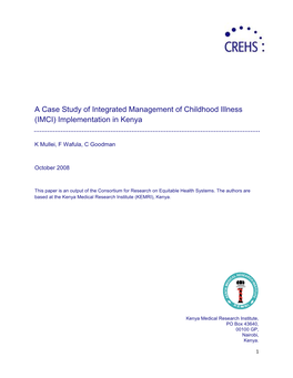 (IMCI) Implementation in Kenya