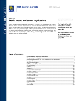 Brexit: Macro and Sector Implications (Unless Otherwise Stated)
