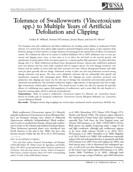 Vincetoxicum Spp.) to Multiple Years of Artificial Defoliation and Clipping