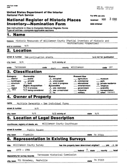 National Register Off Historic Places Inventory Nomination Form 1