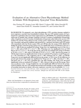 Evaluation of an Alternative Chest Physiotherapy Method in Infants with Respiratory Syncytial Virus Bronchiolitis