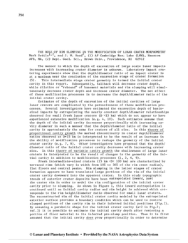 0 Lunar and Planetary Institute Provided by the NASA Astrophysics Data System the ROLE of RIM SLUMPING in the MODIFICATION of LUNAR CRATER MORPHOMETRY