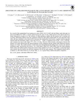 Discovery of a Millisecond Pulsar in the 5.4 Day Binary 3Fgl J1417.5–4402: Observing the Late Phase of Pulsar Recycling F