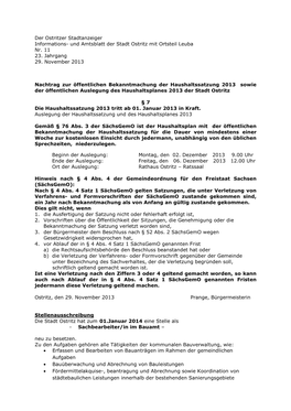 Der Ostritzer Stadtanzeiger Informations- Und Amtsblatt Der Stadt Ostritz Mit Ortsteil Leuba Nr