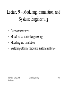 Lecture 9 – Modeling, Simulation, and Systems Engineering