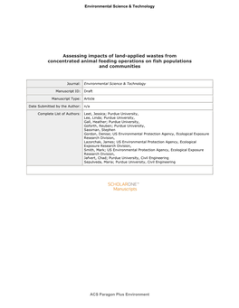 Assessing Impacts of Land-Applied Wastes from Concentrated Animal Feeding Operations on 4 5 6 Fish Populations and Communities 7 8 9 10 1 2 3 1 2 11 Jessica K