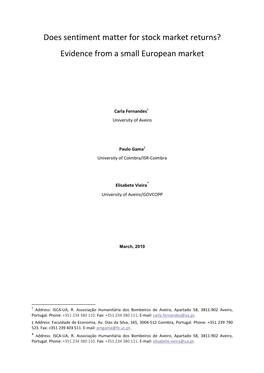 Does Sentiment Matter for Stock Market Returns? Evidence from a Small European Market