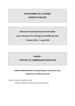 DEPARTEMENT DE LA DROME ENQUETE PUBLIQUE Demande D