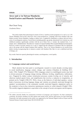 Kwo/ and /Y/ in Taiwan Mandarin: Social Factors and Phonetic