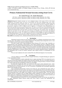 Primary Endometrial Stromal Sarcoma Arising from Cervix