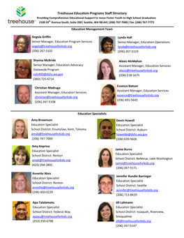 Treehouse Education Programs Staff Directory