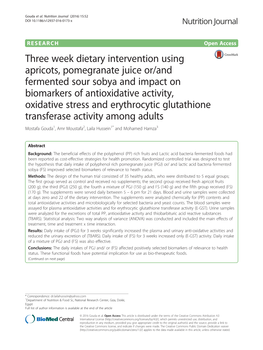 Three Week Dietary Intervention Using Apricots, Pomegranate Juice Or/And