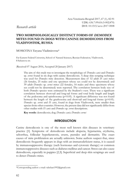 Two Morphologically Distinct Forms of Demodex Mites Found in Dogs with Canine Demodicosis from Vladivostok, Russia