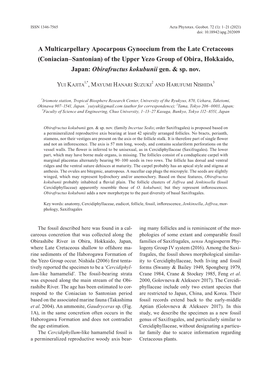 A Multicarpellary Apocarpous Gynoecium from the Late Cretaceous (Coniacian–Santonian) of the Upper Yezo Group of Obira, Hokkaido, Japan: Obirafructus Kokubunii Gen