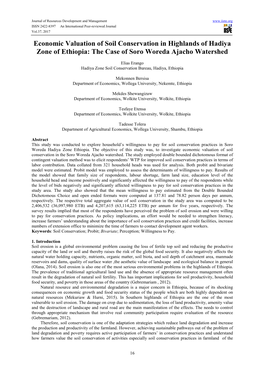 Economic Valuation of Soil Conservation in Highlands of Hadiya Zone of Ethiopia: the Case of Soro Woreda Ajacho Watershed