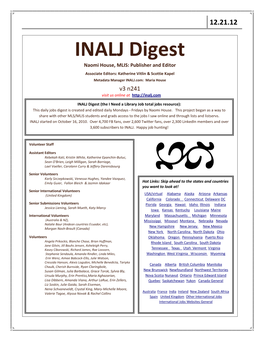 INALJ Digest Naomi House, MLIS: Publisher and Editor
