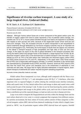 Significance of Riverine Carbon Transport: a Case Study of a Large Tropical River, Godavari (India)