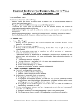 Chapter 1 the Concept of Property Related to Wills, Trusts, and Estate Administration