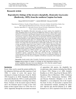 Research Article Reproductive Biology of the Invasive Sharpbelly