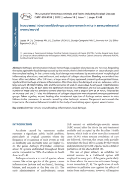 Intradermal Injection of Bothrops Cotiaravenom in Mice in an Experimental Wound Model