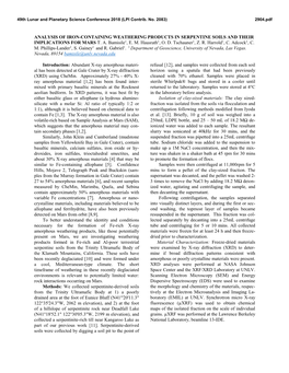 Analysis of Iron-Containing Weathering Products in Serpentine Soils and Their Implications for Mars T