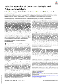 Selective Reduction of CO to Acetaldehyde with Cuag Electrocatalysts