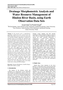 Drainage Morphometric Analysis and Water Resource Management of Hindon River Basin, Using Earth Observation Data Sets