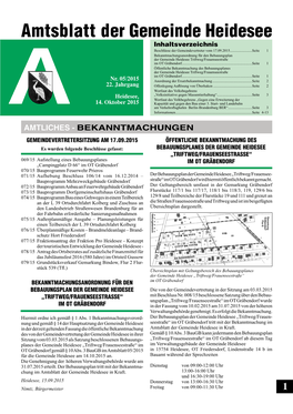 Amtsblatt Der Gemeinde Heidesee Inhaltsverzeichnis Beschlüsse Der Gemeindevertreter Vom 17.09.2015