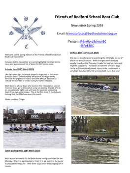 Friends of Bedford School Boat Club Newsletter Spring 2017 Email