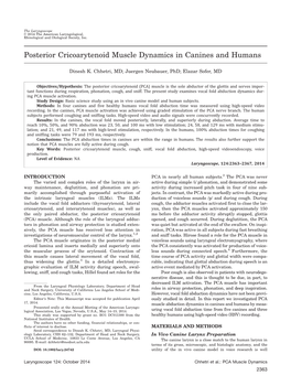 Posterior Cricoarytenoid Muscle Dynamics in Canines and Humans