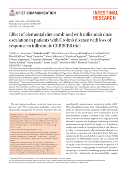 Effect of Elemental Diet Combined with Infliximab Dose Escalation in Patients with Crohn’S Disease with Loss of Response to Infliximab: CERISIER Trial