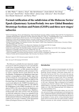 Formal Ratification of the Subdivision of the Holocene Series/ Epoch