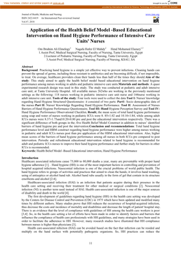 Application of the Health Belief Model -Based Educational Intervention on Hand Hygiene Performance of Intensive Care Units' Nurses