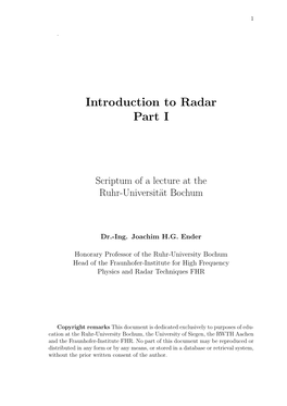 Introduction to Radar Part I