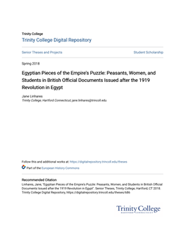 Egyptian Pieces of the Empire's Puzzle: Peasants, Women, and Students in British Official Documents Issued After the 1919 Revolution in Egypt