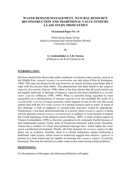 Water Demand Management, Natural Resource Reconstruction and Traditional Value Systems: a Case Study from Yemen