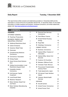 Daily Report Tuesday, 1 December 2020 CONTENTS