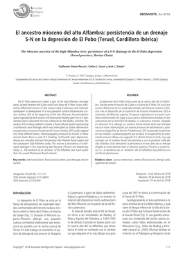 El Ancestro Mioceno Del Alto Alfambra: Persistencia De Un Drenaje S-N En La Depresión De El Pobo (Teruel, Cordillera Ibérica)