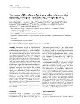 The Genome of Hyperthermus Butylicus: a Sulfur-Reducing, Peptide Fermenting, Neutrophilic Crenarchaeote Growing up to 108 °C