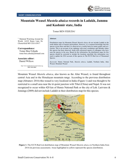 Mountain Weasel Mustela Altaica Records in Ladakh, Jammu and Kashmir State, India