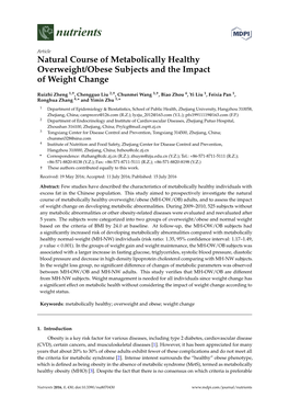 Natural Course of Metabolically Healthy Overweight/Obese Subjects and the Impact of Weight Change