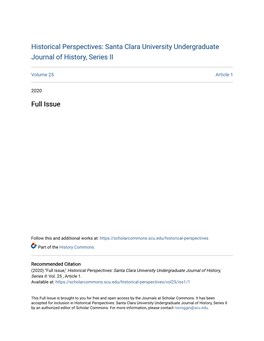 Historical Perspectives: Santa Clara University Undergraduate Journal of History, Series II