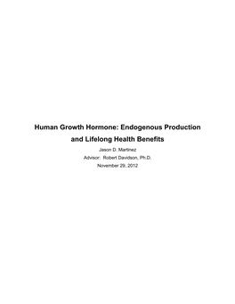 Human Growth Hormone: Endogenous Production and Lifelong Health Benefits