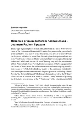 Habemus Primum Doctorem Honoris Causa – Joannem Paulum II Papam the Thought of Granting the Holy Father St