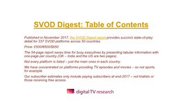 SVOD Digest: Table of Contents