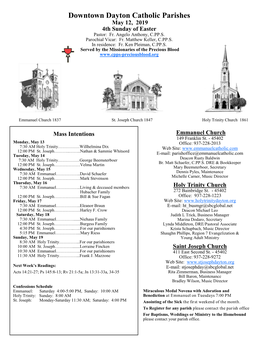 Downtown Dayton Catholic Parishes May 12, 2019 4Th Sunday of Easter Pastor: Fr