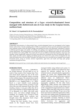 Composition and Structure of a Fagus Orientalis-Dominated Forest Managed with Shelterwood Aim (A Case Study in the Caspian Forests, Northern Iran)